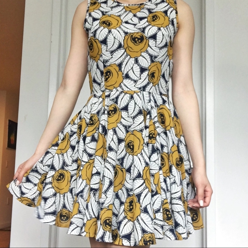 Maison Jules Navy + Mustard Fit and Flare Dress